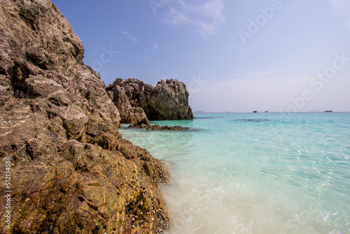 Crystal clear water and amazing white sandy and long beach of Tafook Island(Dunkin Island) in Kawthoung,Southern Myanmar. photo