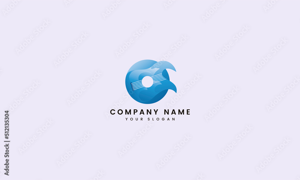 Circle Guitar music logo design abstract blue wave