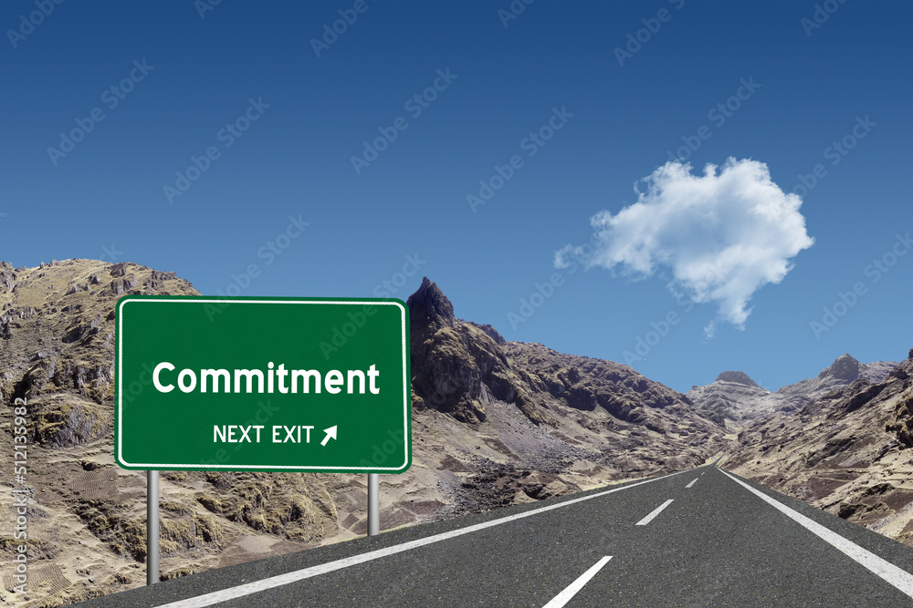 Highway sign with the word Commitment and a metaphoric road leading to future success. Highway sign with the word Commitment and a metaphoric road leading to future success.