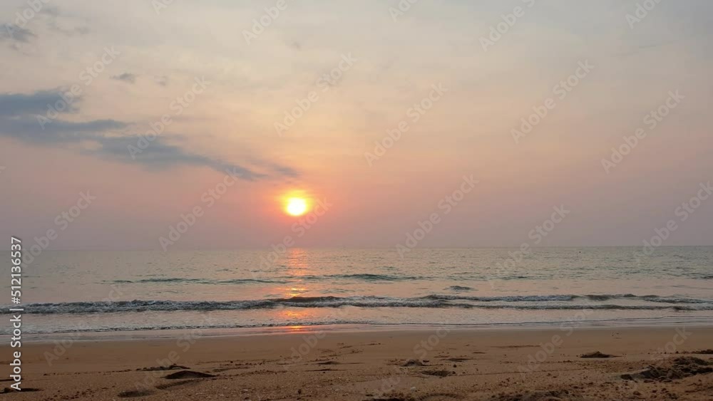 Golden orange sunset over horizon in sandy beach of Thailand Golden orange sunset over horizon in sandy beach of Thailand