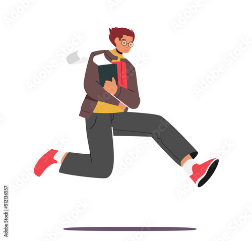 Businessman or Student with Documents Run, Stress Situation Concept. Business Character Late in Office Anxious Man Hurry