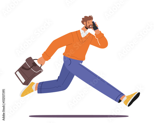 Business Character Late in Office, Anxious Businessman Hurry at Work due to Oversleep or Traffic Jam. Businessman Stress