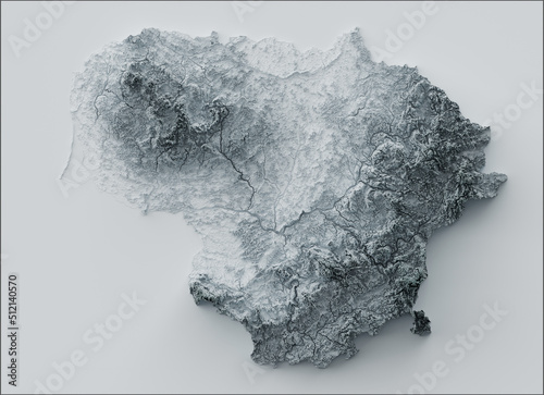 Shaded relief map with vertical exaggeration of Lithuania. Created using Shuttle Radar Topography Mission (SRTM) free elevation data from NASA using 3D software.