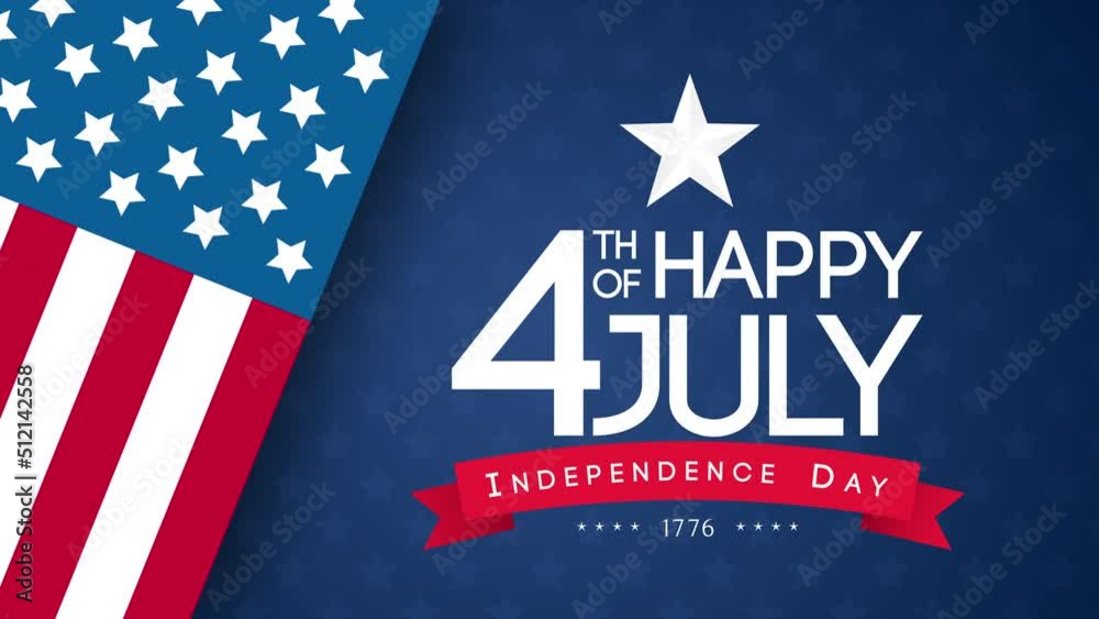 4K Happy 4th of July Independence day with USA flag on blue star pattern background animation 4K Happy 4th of July Independence day with USA flag on blue star pattern background animation