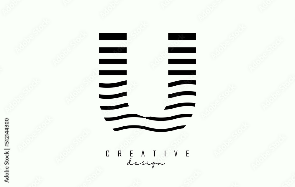 Letter U logo design with black lines. Vector illustration with wavy lines. Letter U logo design with black lines. Vector illustration with wavy lines.