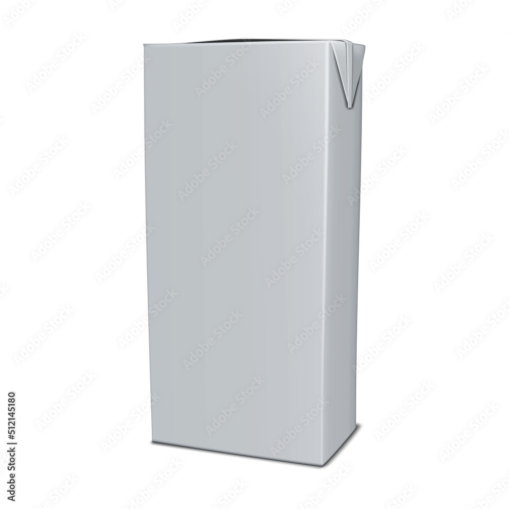 Blank food carton realistic vector mockup. Paperboard box for milk, juice or other liquid product mock-up. Drink packaging template for design