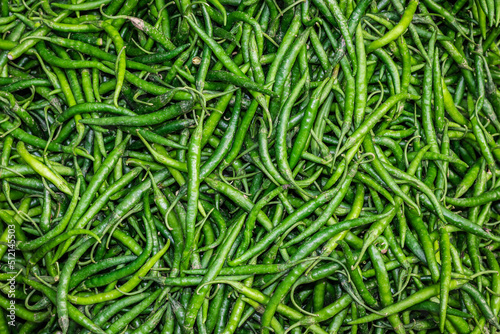 fresh organic green chilli from farm close up from different angle