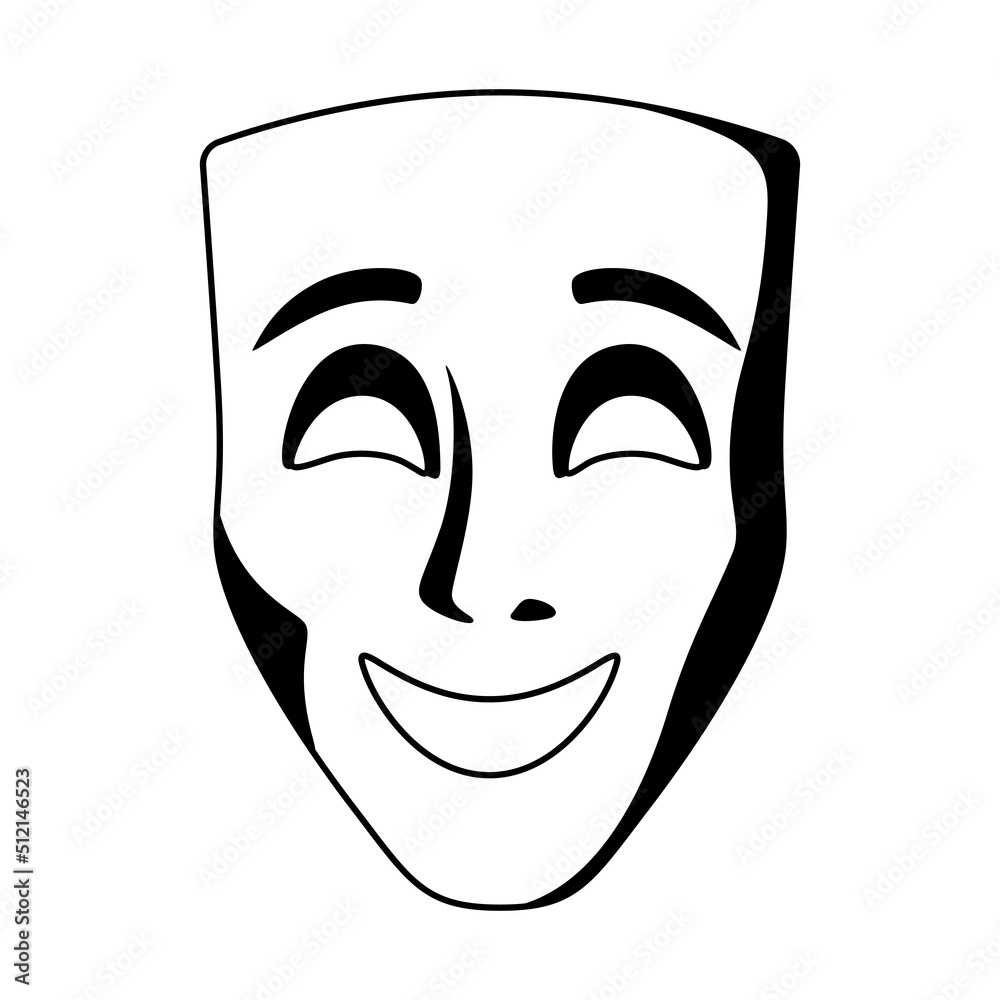 Illustration of comedy mask. Traditional symbol. Image for theatrical performance.