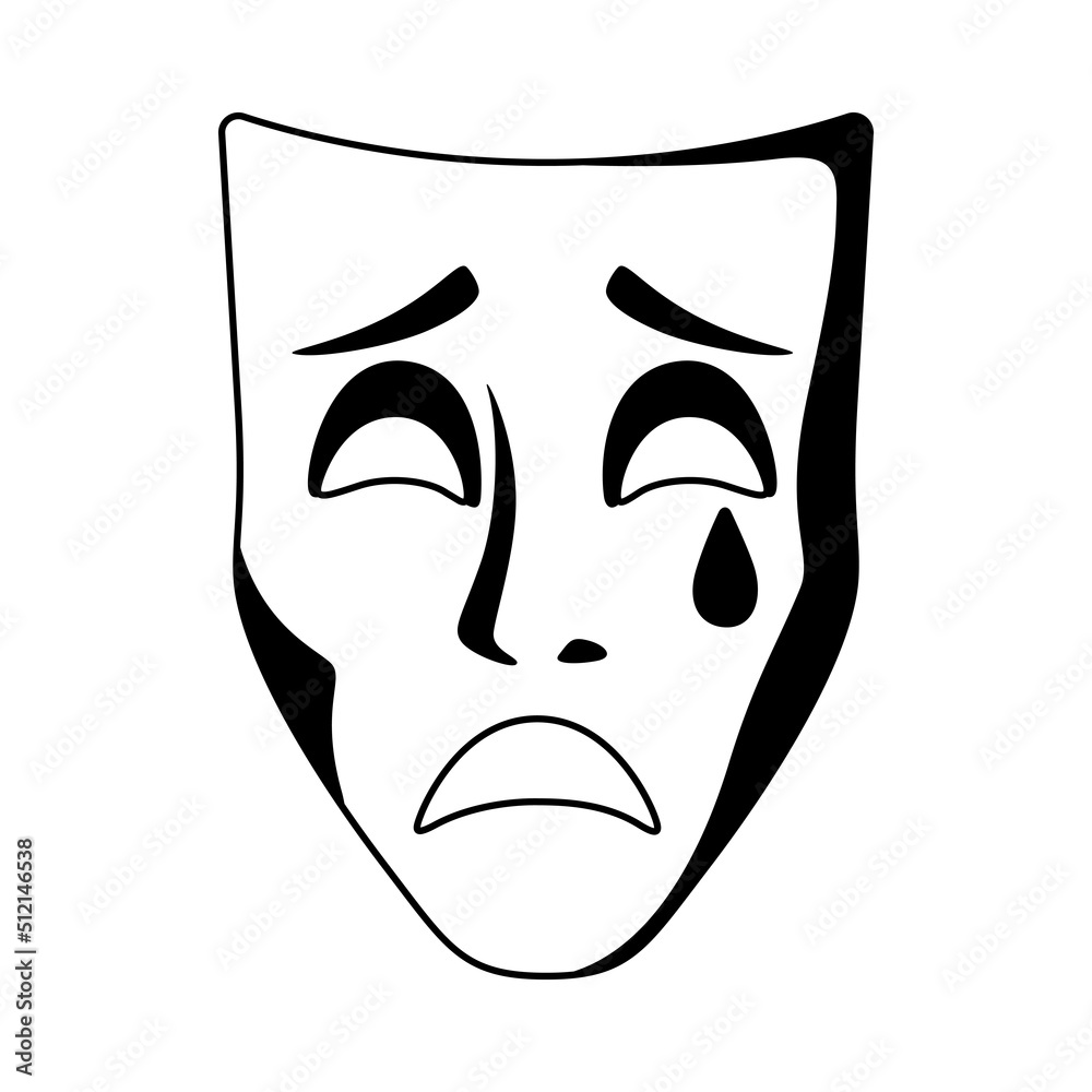 Illustration of tragedy mask. Traditional symbol. Image for theatrical performance. Illustration of tragedy mask. Traditional symbol. Image for theatrical performance.