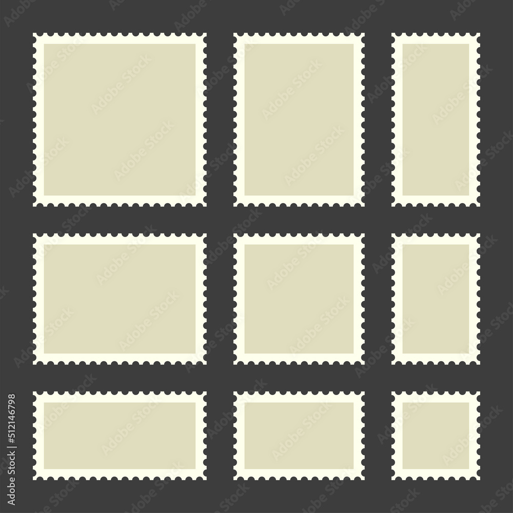 Blank Postage Stamps Set on Dark Background. Vector