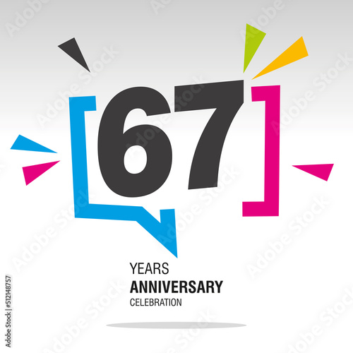 67 Years Anniversary celebration colorful white modern number logo icon banner