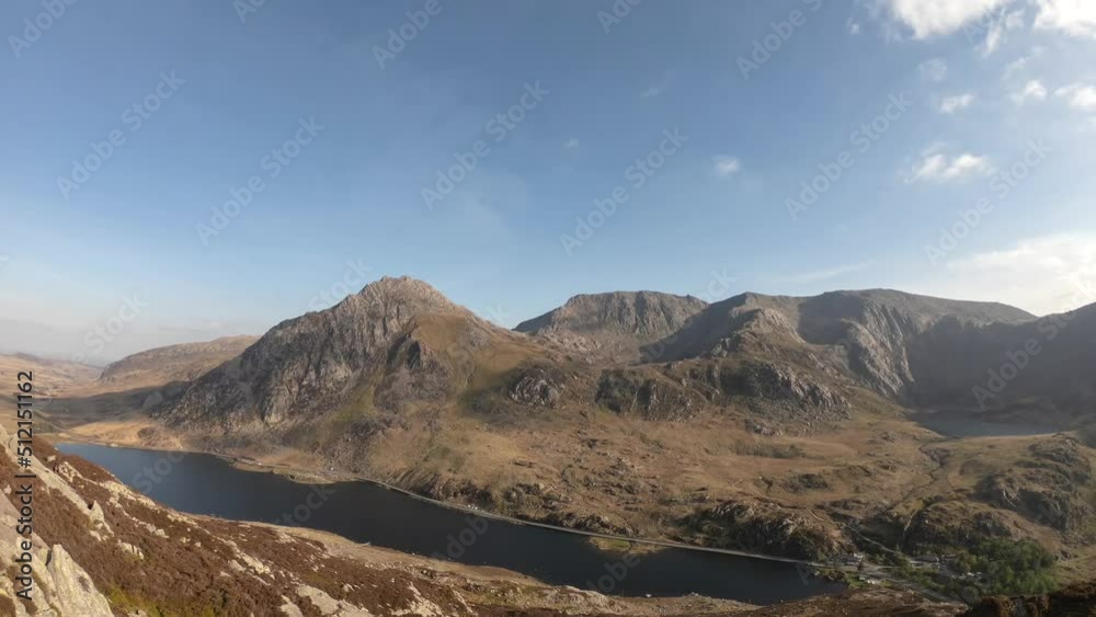 Snowdonia mountain timelapse view of Tryfan and the Ogwen Valley, day to night and back to day Snowdonia mountain timelapse view of Tryfan and the Ogwen Valley, day to night and back to day