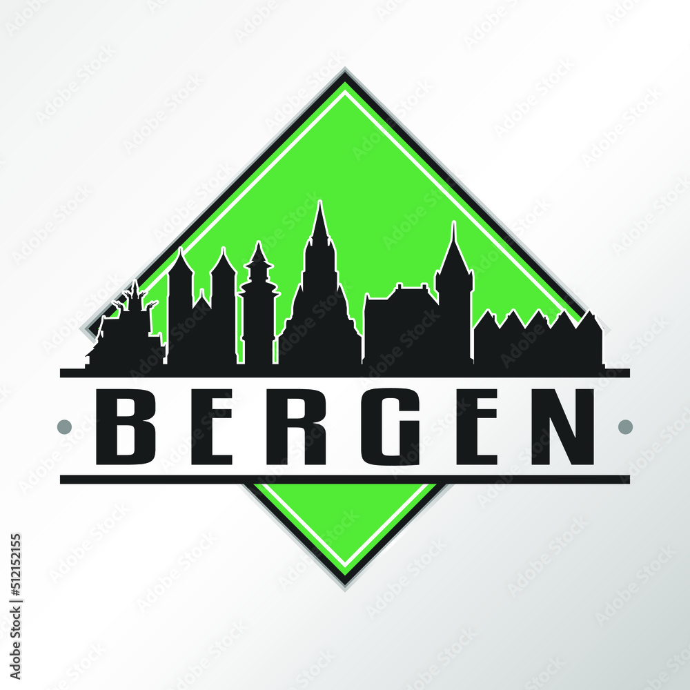 Bergen, Norway Skyline Logo. Adventure Landscape Design Vector City Illustration.