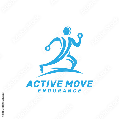 Active Move Logo with Sport Healthy People Silhouette Pose Concept.