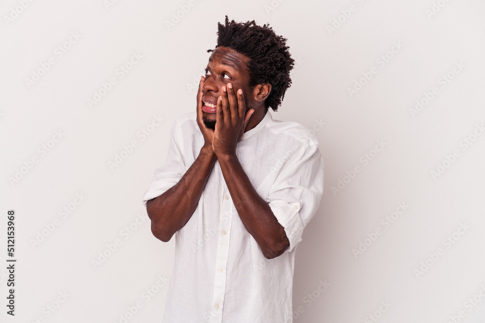 Young african american man isolated on white background scared and afraid. Young african american man isolated on white background scared and afraid.