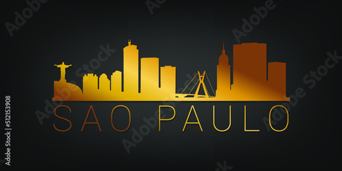 São Paulo, State of São Paulo, Brazil Gold Skyline City Silhouette Vector. Golden Design Luxury Style Icon Symbols. Travel and Tourism Famous Buildings.