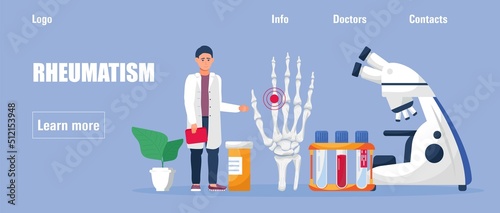 Rheumatoid arthritis of the hand. Tiny doctors treat rheumatism, osteoarthritis, make ultrasound, x ray.