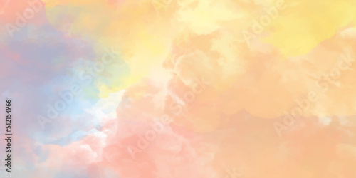 Abstract watercolor background with watercolor and clouds, acrylic colorful sky cloudy watercolor background, colorful background with watercolor stains and fluffy smoke. 