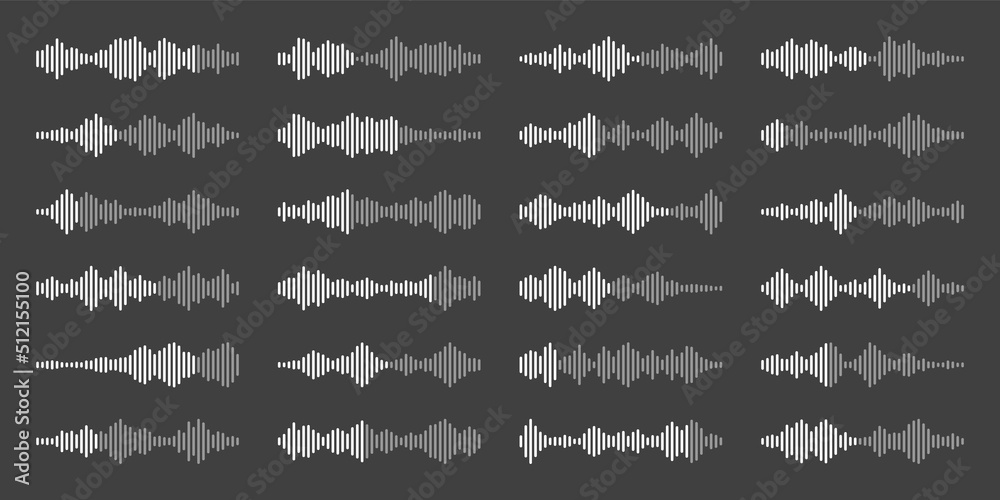 Voice message, mail. Social media chat conversation. Messaging app, music player, audio or video editor interface element. Voice assistant recorder. Sound wave pattern. Dark mode. Vector illustration Voice message, mail. Social media chat conversation. Messaging app, music player, audio or video editor interface element. Voice assistant recorder. Sound wave pattern. Dark mode. Vector illustration