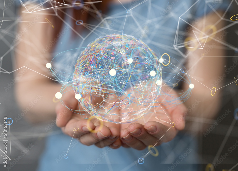 Global network. Blockchain. 3D illustration. Neural networks and artificial intelligence. Abstract Global network. Blockchain. 3D illustration. Neural networks and artificial intelligence. Abstract