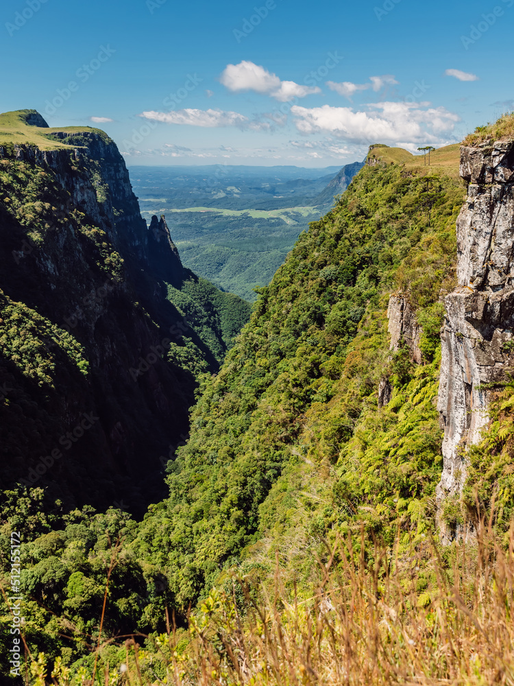 Espraiado Canyon with rocks and trees. Mountains in Santa Catarina, Brazil.
