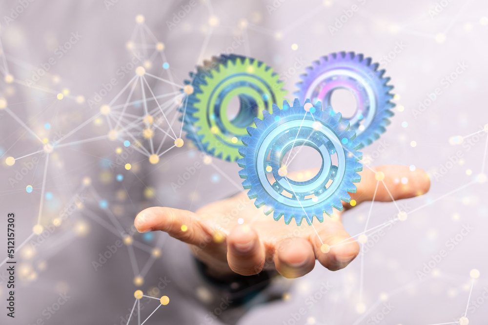 gear system data. Connecting lines and dots.Big data visualization