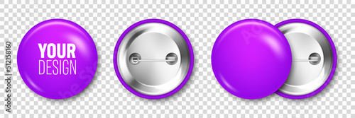 Fotobehang Realistic purple blank badge isolated on transparent background