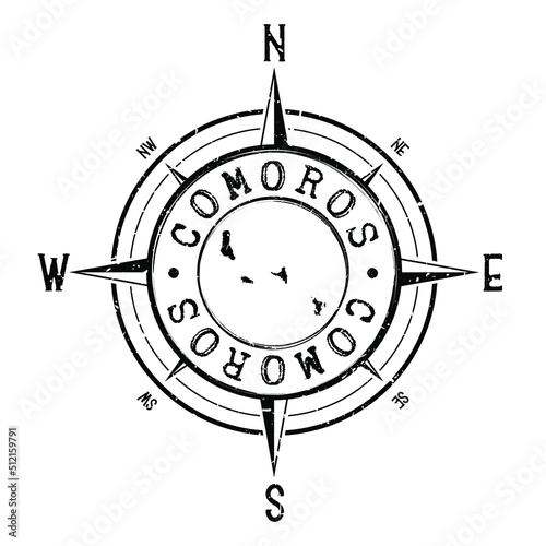 Comoros Stamp Map Compass Adventure. Illustration Travel Country Symbol. Seal Expedition Wind Rose Icon.