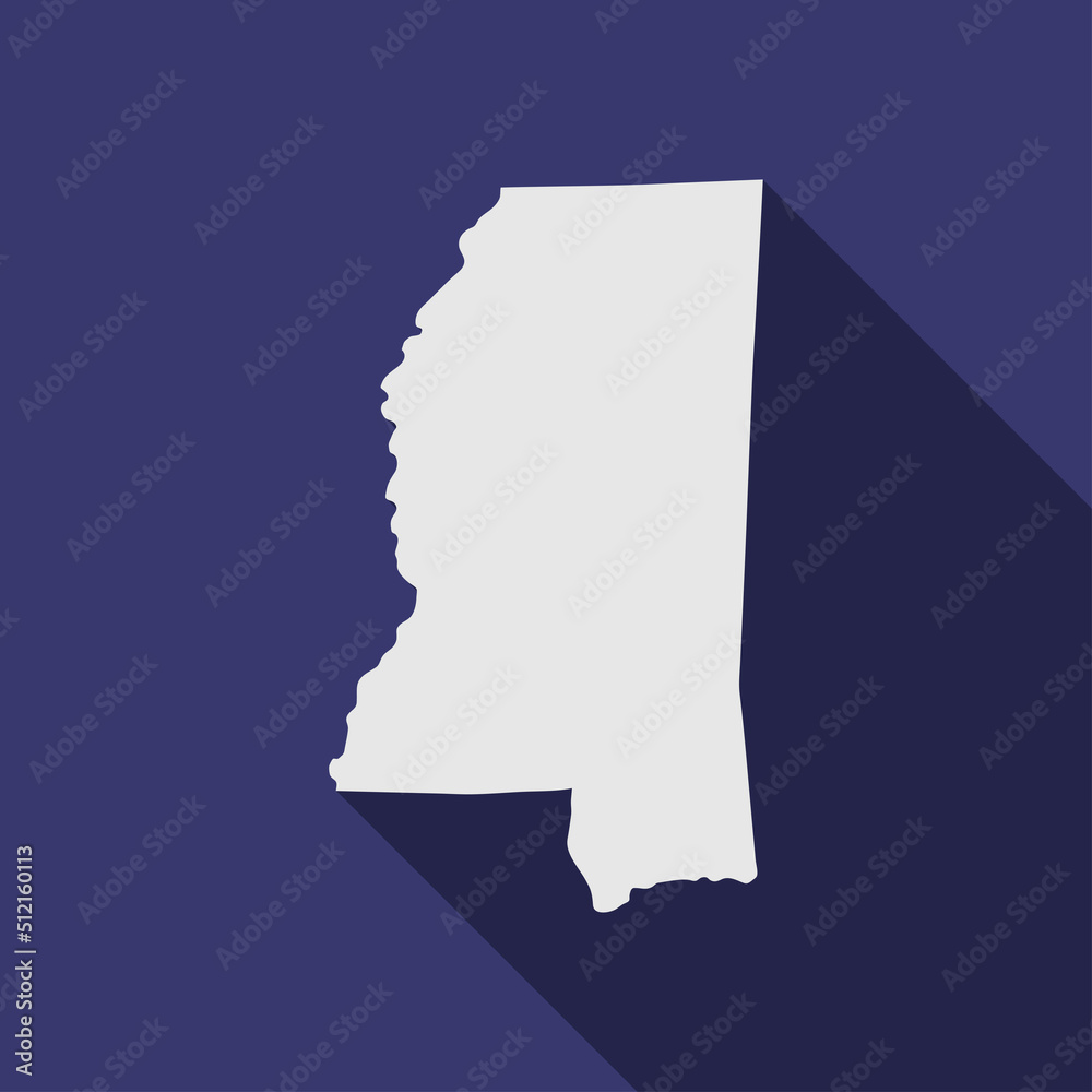 Mississippi state map with long shadow