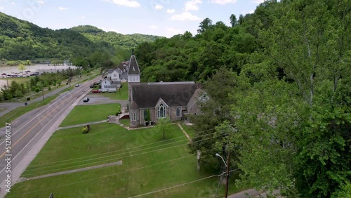 aerial of church in saltville virginia photo