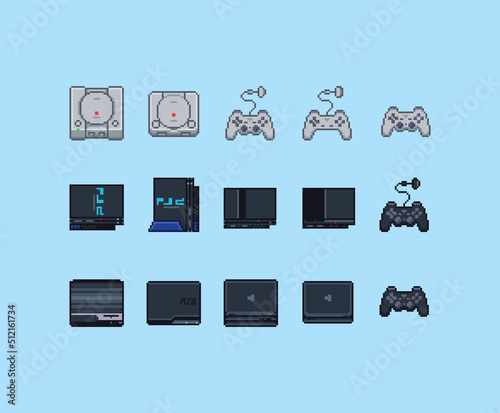 Pixel Art Classic Retro Video Game Play Console Controller Set