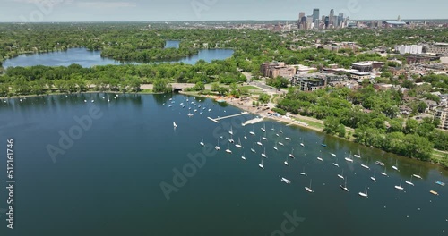 Reveal Shot of Lake Bde Maka Ska and Minneapolis