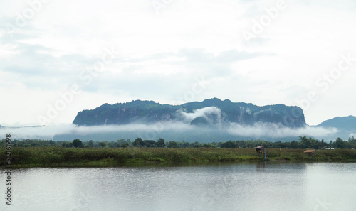Thailand view of Phuphaman Khonkean province with mountain and foggy cloud after rain in rainy season. local location for holidays. photo
