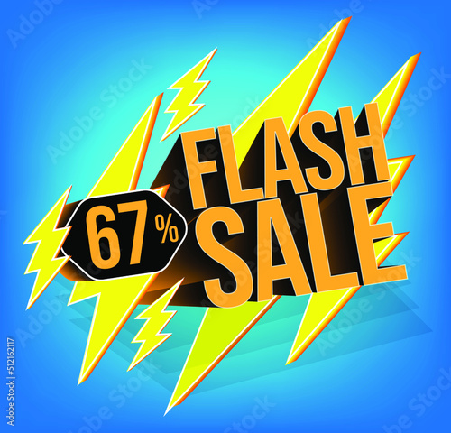 Flash sale for stores and promotions with 3d text in vector. 67% discount off