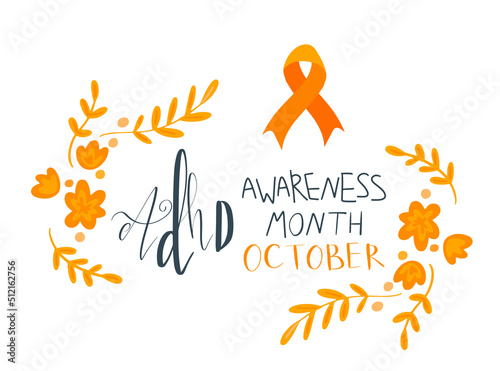 Adhd Attention deficit hyperactivity disorder Awareness Month October banner template with handwritten brush lettering