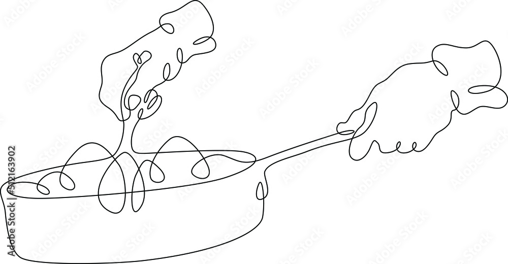 One continuous line.The hands of the cook. The cook prepares food in a ...