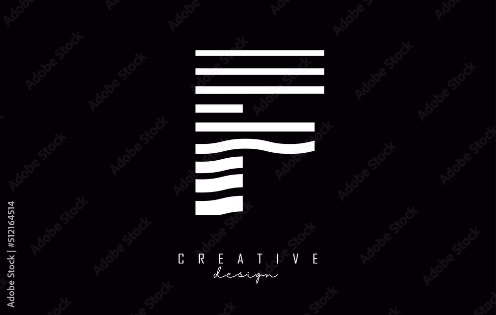 Letter F logo design with white lines. Vector illustration with wavy lines. Letter F logo design with white lines. Vector illustration with wavy lines.