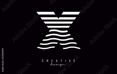 Letter X logo design with white lines. Vector illustration with wavy lines.