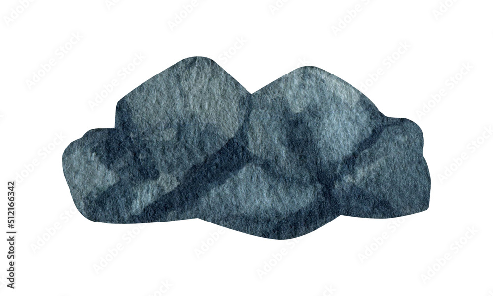 Fototapeta premium Gray rock stone watercolor clipart