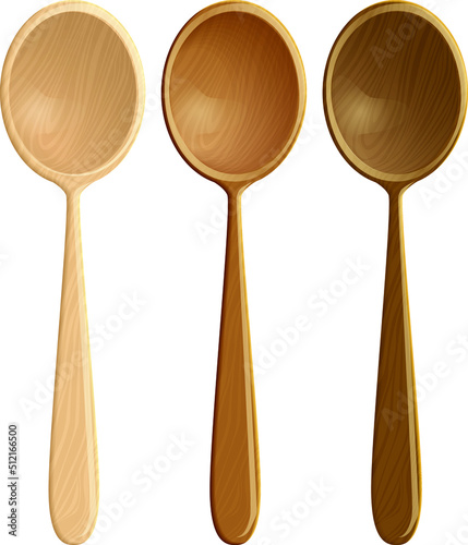 Illustration of a set of wooden spoons. made in a realistic manner with a wooden texture. vector illustration on a white background photo
