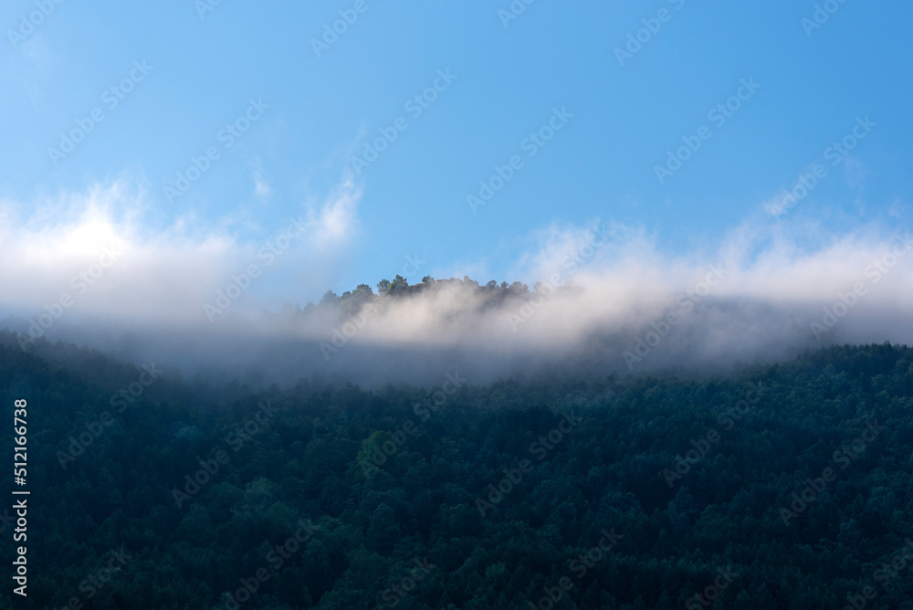 Obraz premium A view from the cloud-covered peak of Bozdag,Izmir,Turkey