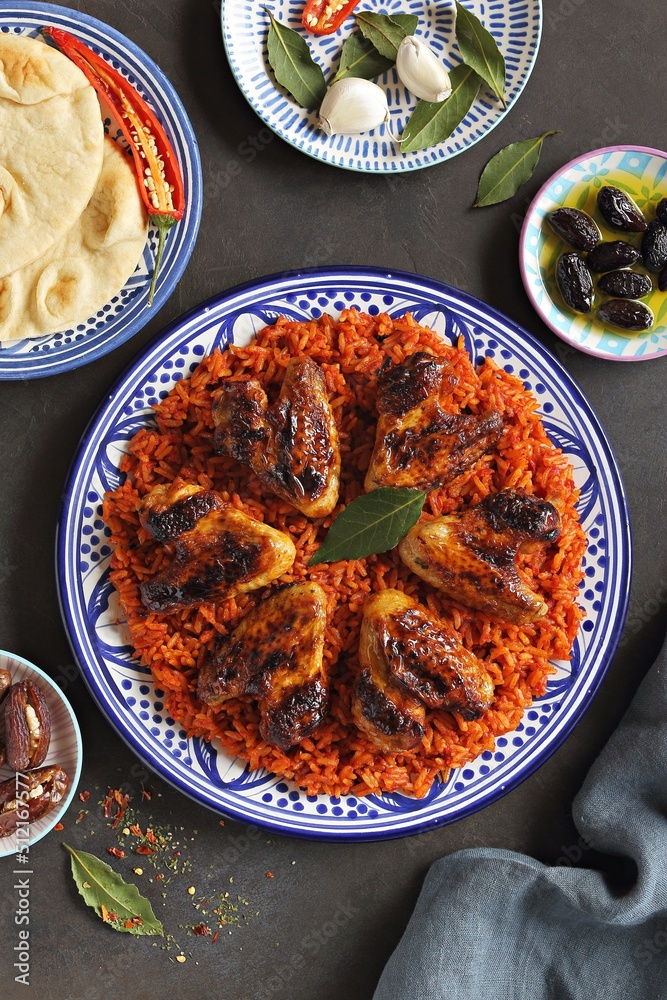 Fotografia do Stock Jollof Rice. Traditional Nigerian spicy rice dish
