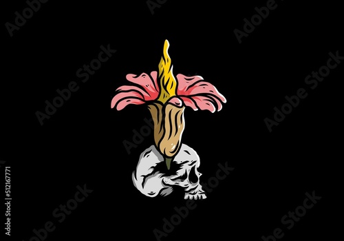 Corpse flower growing on the skull illustration