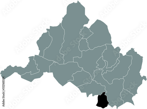 Black flat blank highlighted location map of the BÜBINGEN DISTRICT inside gray administrative map of Saarbrucken, Germany
