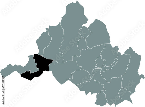 Black flat blank highlighted location map of the GERSWEILER DISTRICT inside gray administrative map of Saarbrucken, Germany