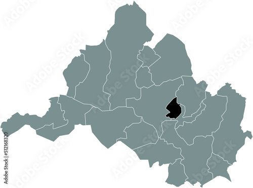 Black flat blank highlighted location map of the ESCHBERG DISTRICT inside gray administrative map of Saarbrucken, Germany