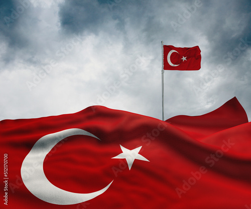 turkey flag, turkish state and waving flag photo