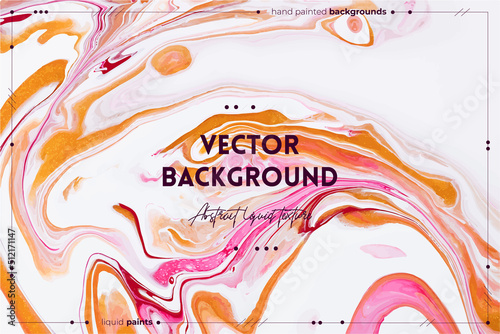 Fluid art texture. Backdrop with abstract mixing paint effect. Liquid acrylic artwork that flows and splashes. Mixed paints for background or poster. Pink, white and golden overflowing colors.