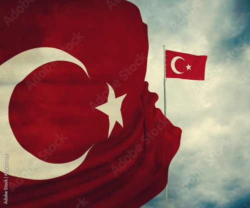 turkey flag, turkish state and waving flag photo