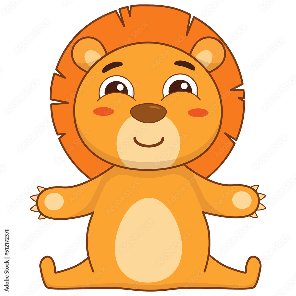 Obraz premium Cartoon charming lion sits and waits for a hug